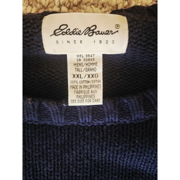Eddie Bauer Blue 100% Cotton Fisherman Knit Sweater Coastal Grunge XXL - Picture 2 of 4